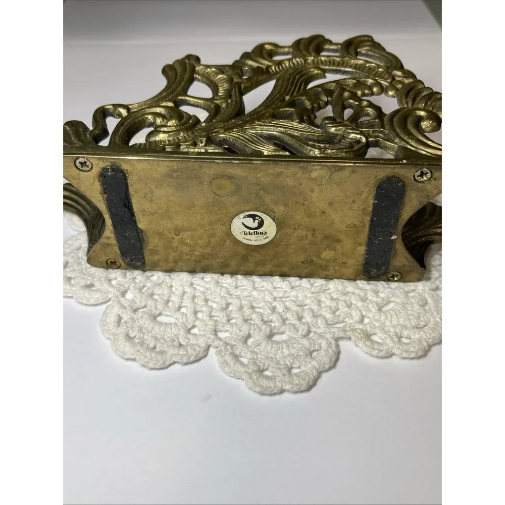 Vintage Solid Brass Napkin Letter Holder Art Ornate Teleflora 1983 Butterfly